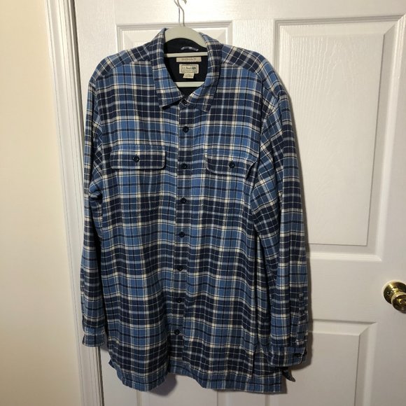 LL Bean men blue white lumberjack style traditional fit shaket, XXL